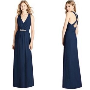 NWOT Jenny Packham Maxi Dress Size 16 Chiffon Gown Twist Back Navy JP1002